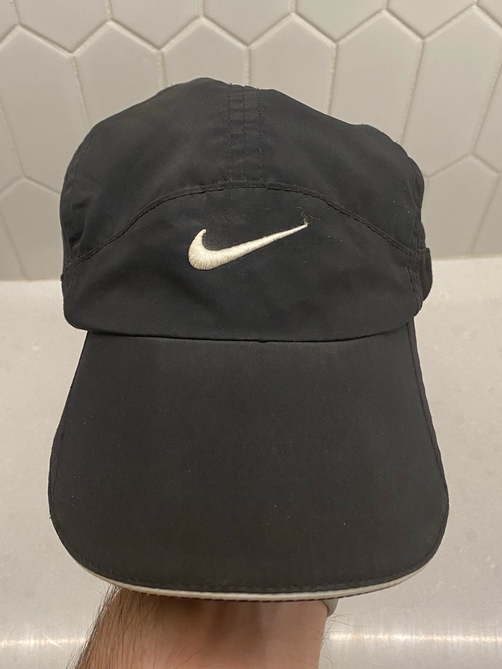 Nike Featherlight Tailwind Cap Hat Black Dri Fit 7 Panel Athletic Running